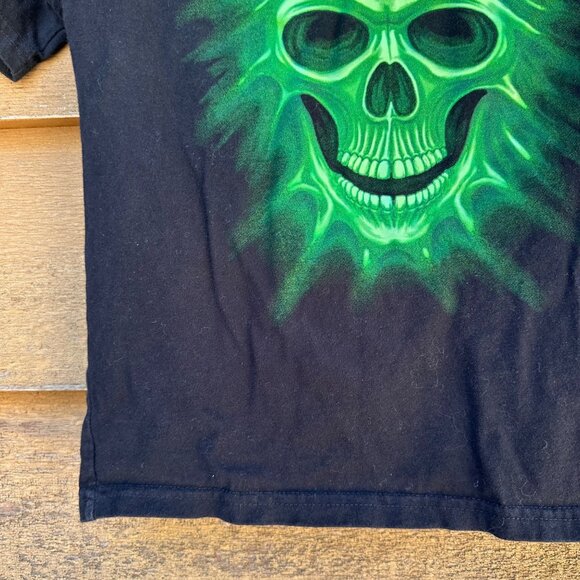 Black Boys M (8) T-Shirt With Neon Green Glow-In-The-Dark Skull Graphic 100% Cot - Picture 7 of 12